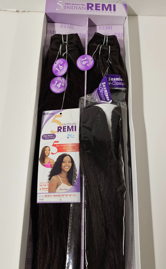 100% human hair tangle-free Indian Remi 5pcs; wet & wavy; weft; sew-in; weaves image 0