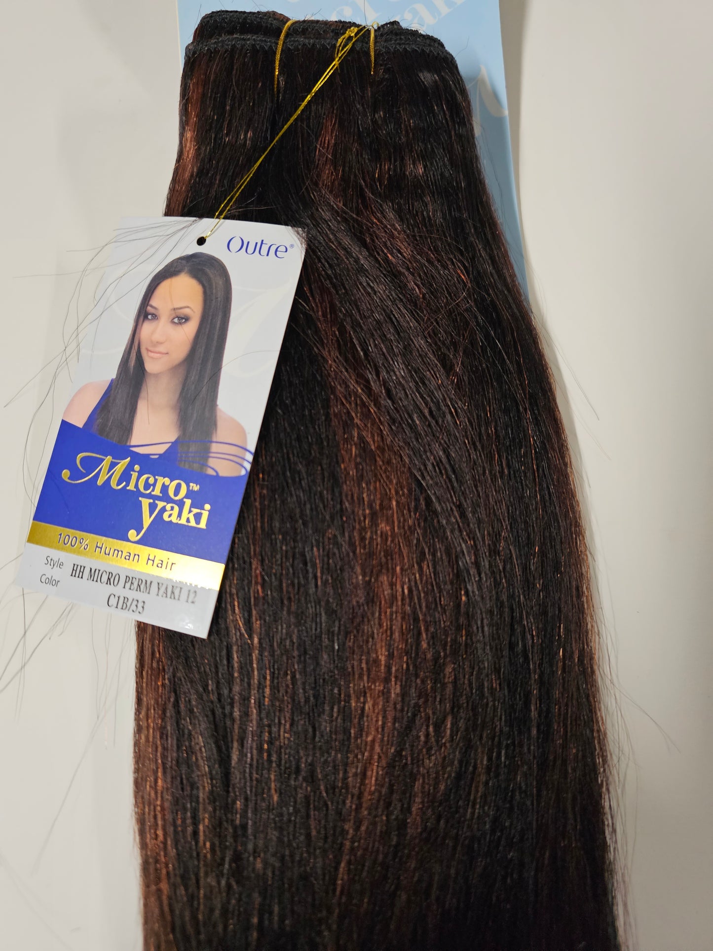 100% human hair tangle-free micro perm Yaki weave; straight; weft; sew-in. image 9