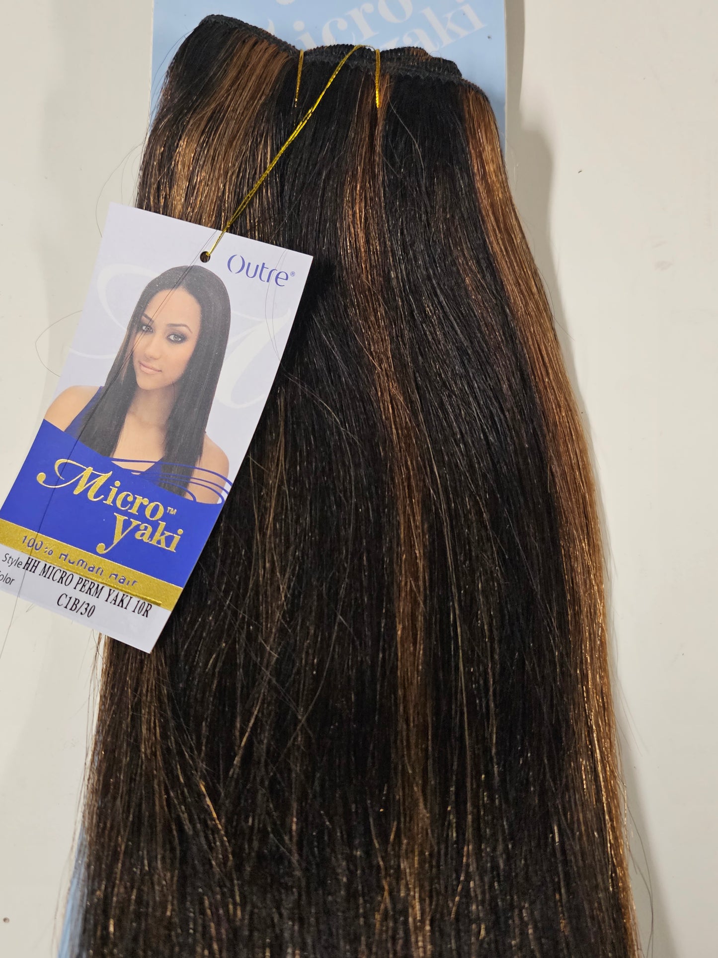 100% human hair tangle-free micro perm Yaki weave; straight; weft; sew-in. image 1