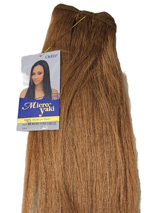 100% human hair tangle-free micro perm Yaki weave; straight; weft; sew-in. image 0