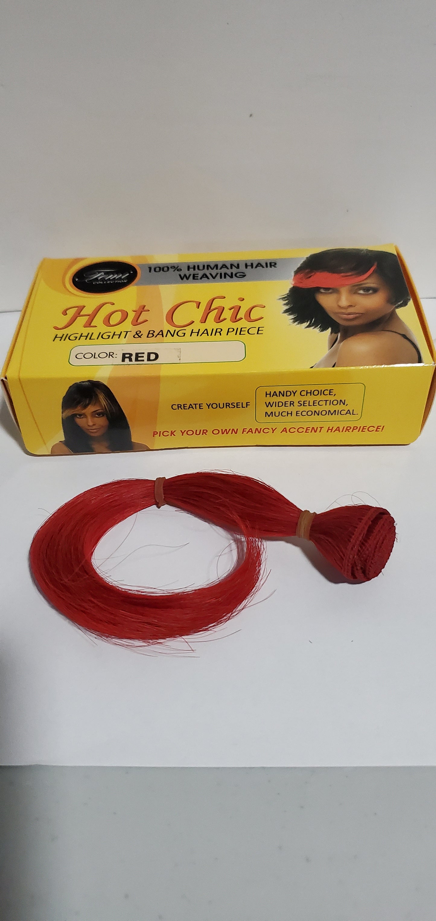 12 pcs of 100% human hair weaving highlight + bang hair piece; red; 6 to 8 inch image 0