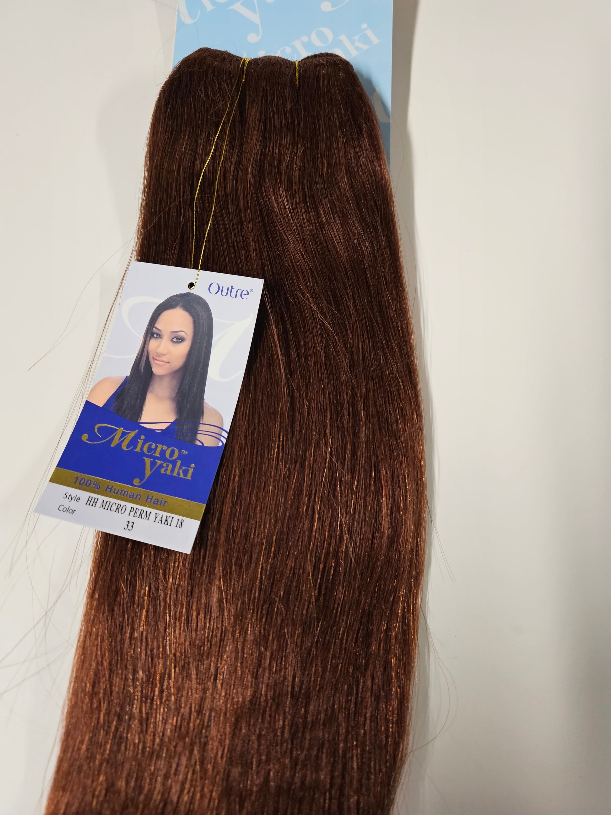 100% human hair tangle-free micro perm Yaki weave; straight; weft; sew-in. image 8