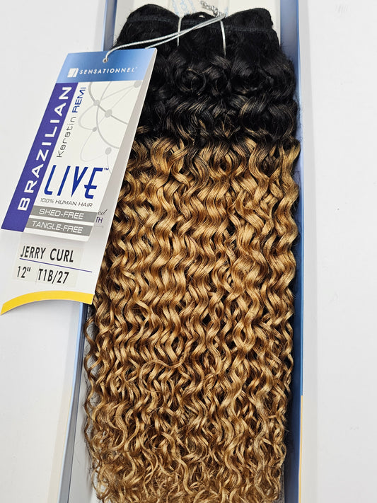100% human hair weave;live brazilian keratin remi; jerry curl;sensationnel image 0