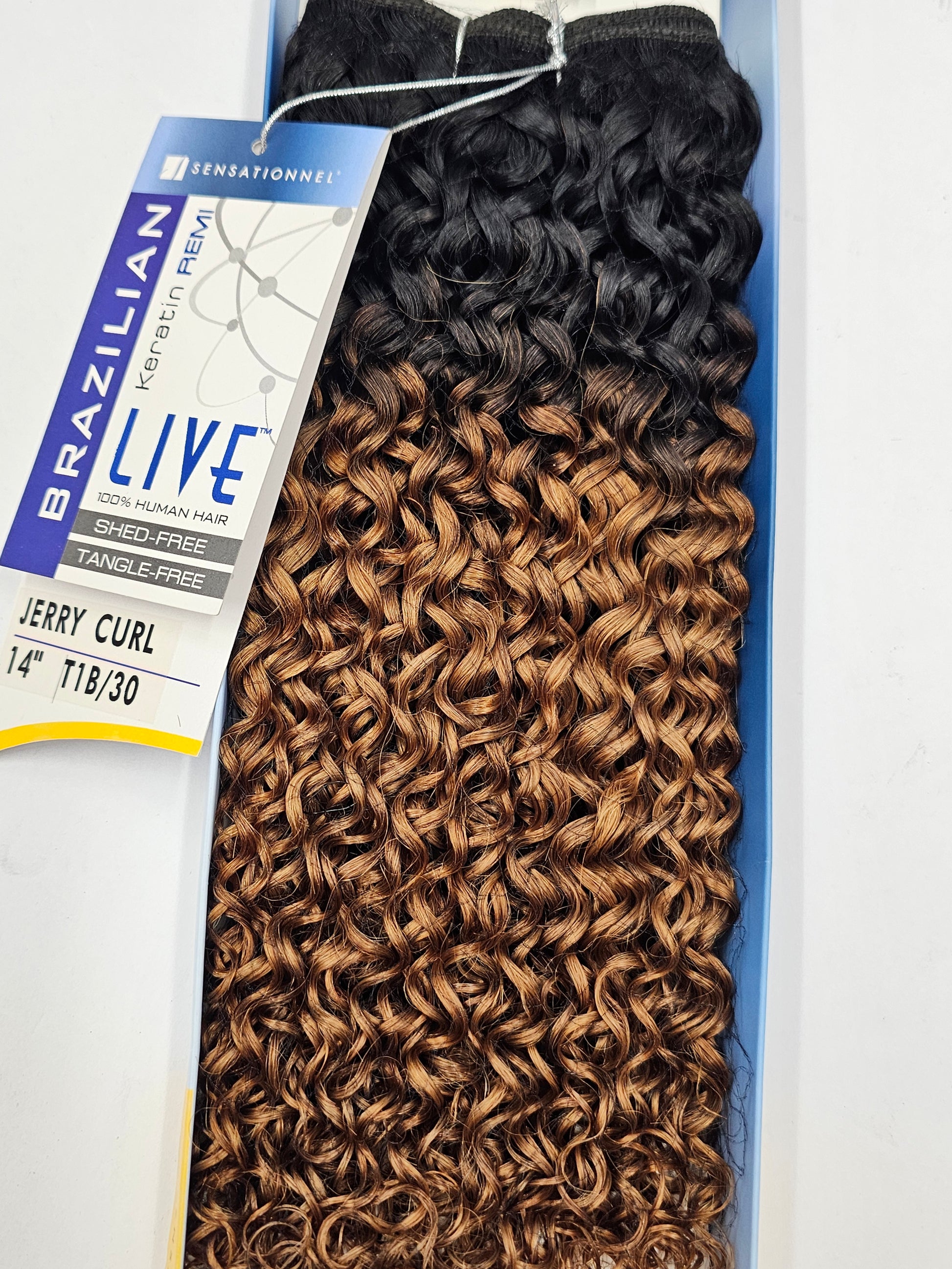 100% human hair weave;live brazilian keratin remi; jerry curl;sensationnel image 3