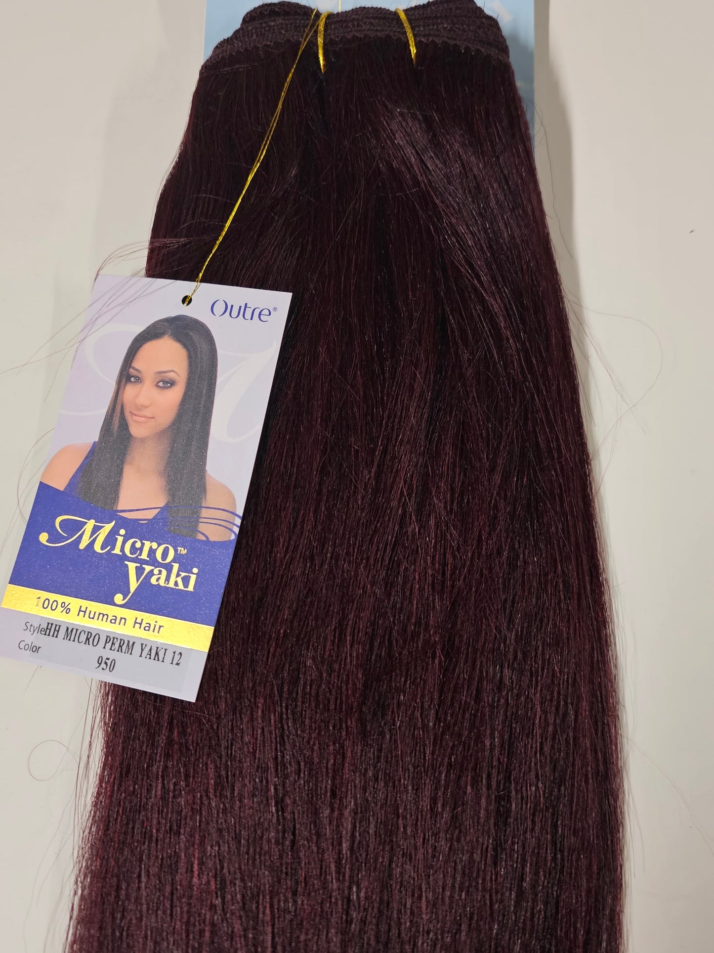100% human hair tangle-free micro perm Yaki weave; straight; weft; sew-in. image 2