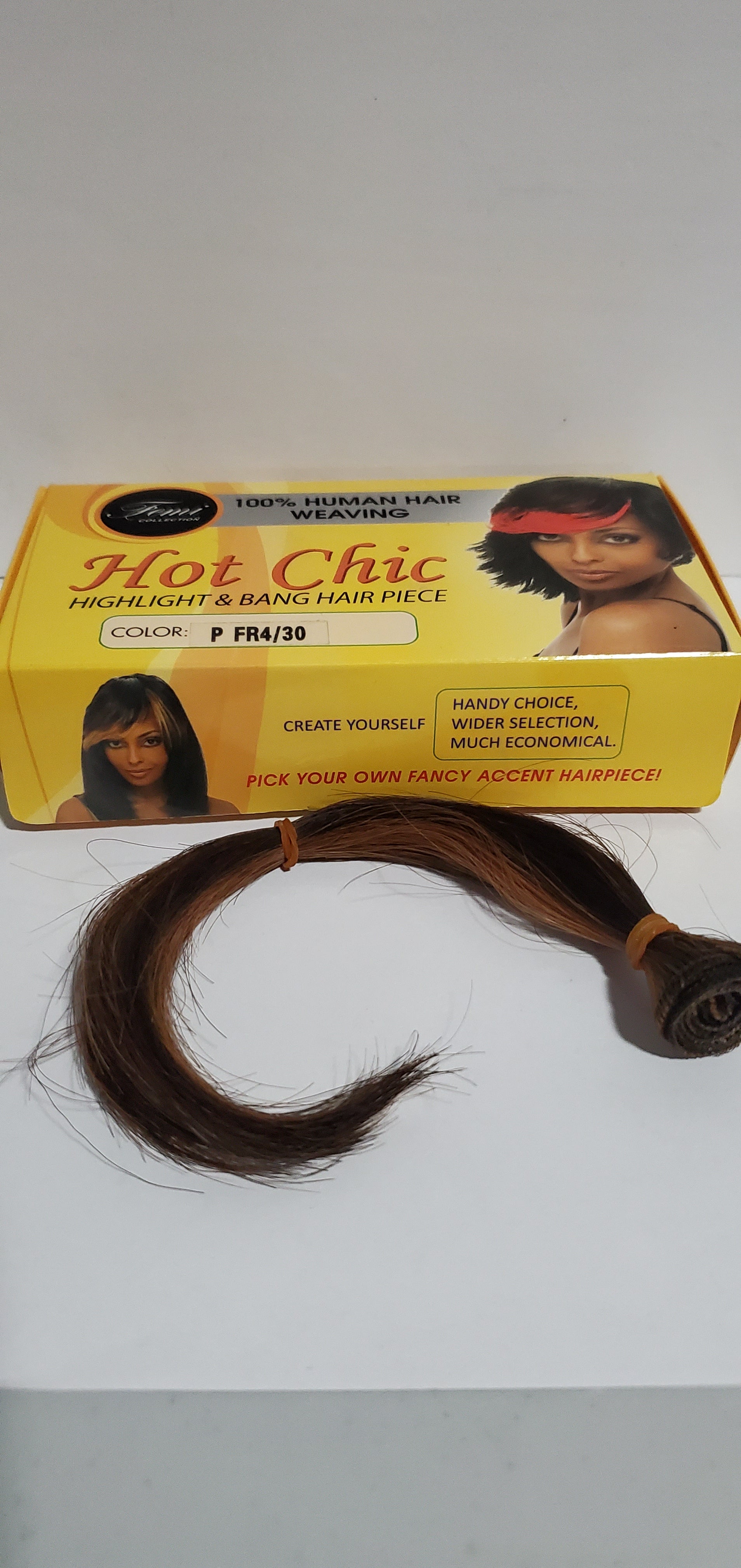 12 pcs of 100% human hair weaving highlight + bang hair piece; #4/30; 6- 8 inch image 0